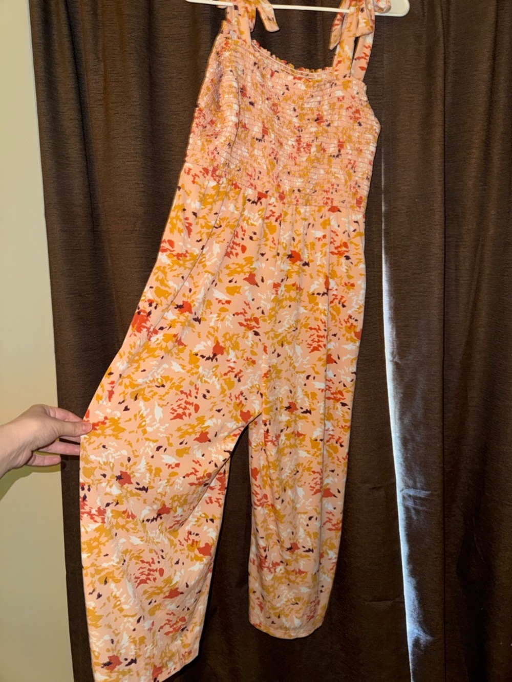 Gilli Peach Multi Floral Smocked Wide-Leg Jumpsuit